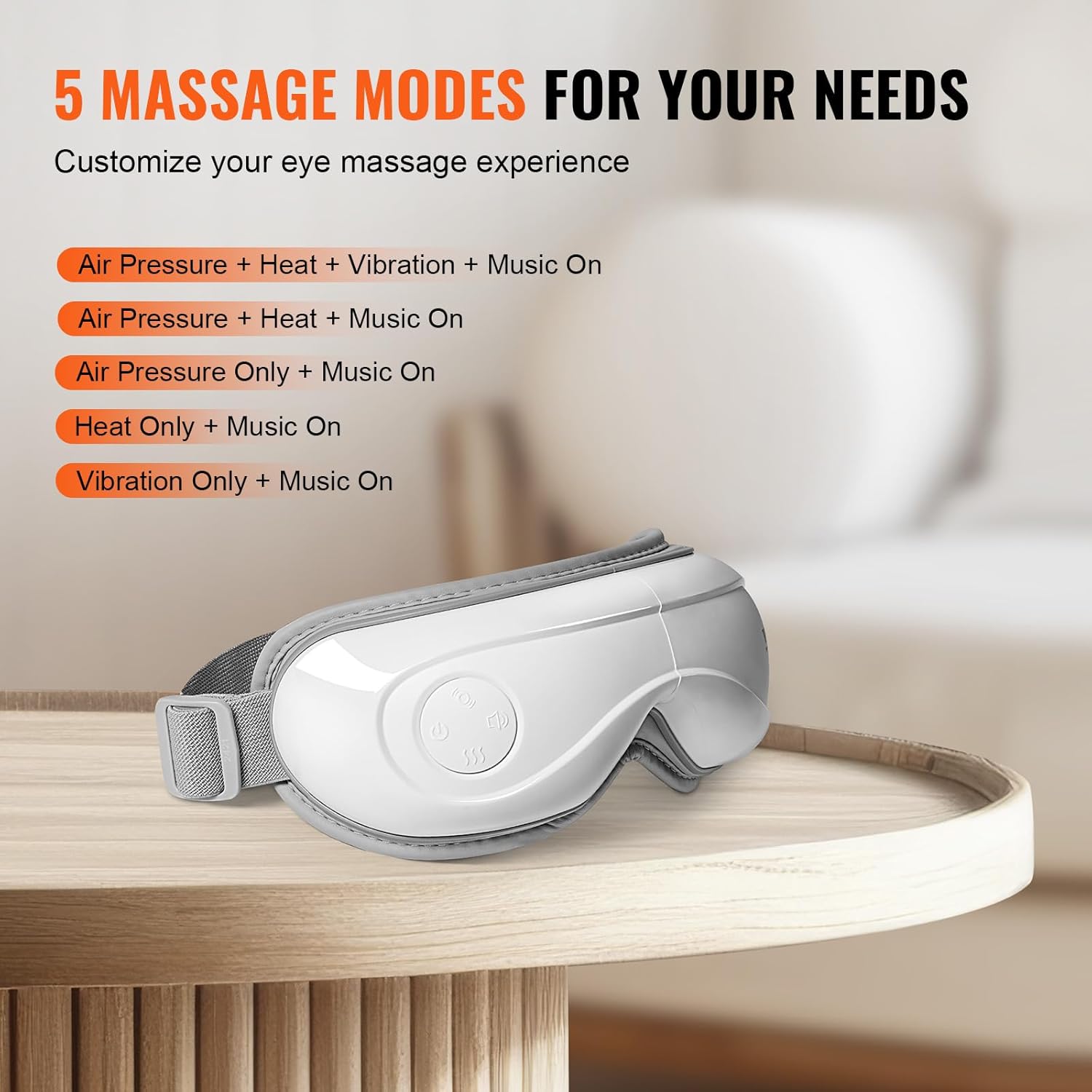 VEVOR Eye Massager with Heat, Heated Eye Massage Mask with 5 Modes and Bluetooth Music, 180° Foldable Eye Care Massager for Migraines, Eye Strain, Dark Circles, Ideal Gift for Mom/Dad, White
