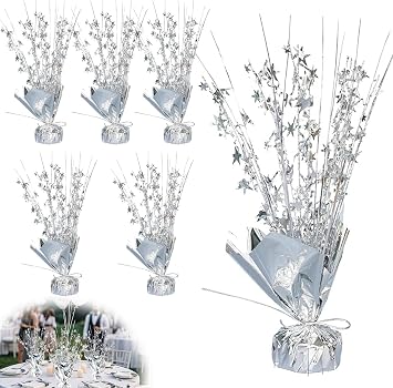 6Pcs Silver Star Foil Spray Centerpiece Table Decorations, Metallic Plastic Centerpieces Gold Star Table Decoration, Reusable Birthday Party Wedding Decor for Parties Anniversary Home Season Holiday