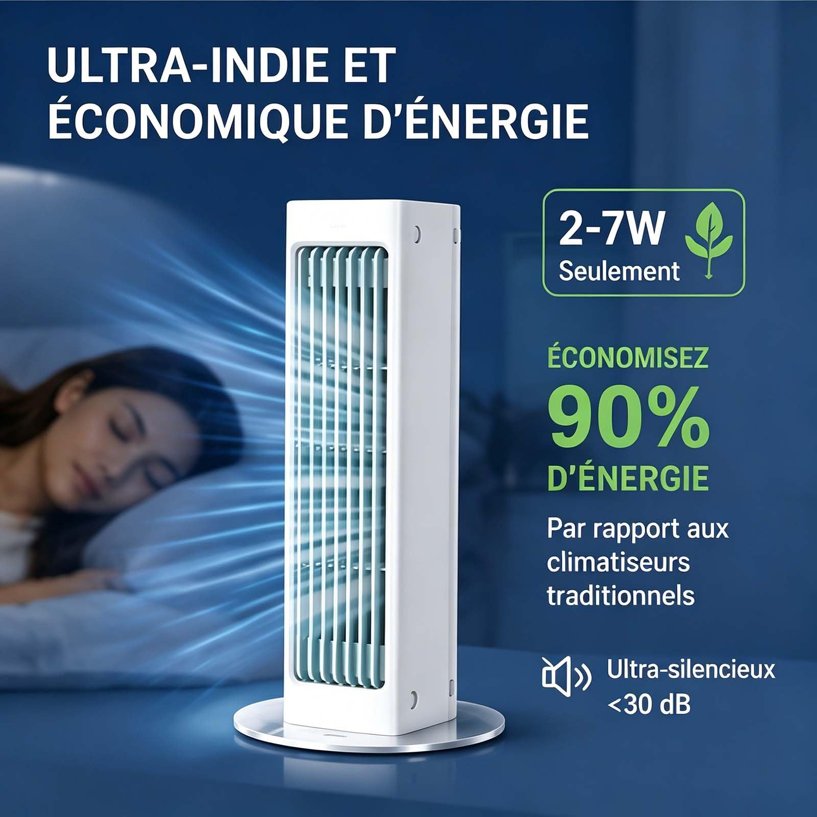 Breezamax – Qinux Breeza Max Climatiseur Portable, Rafraichisseur d'Air Réversible Mural et Bureau, Climatiseur Tactile Silencieux avec Télécommande, Version 2026 (Blanc)