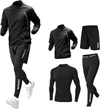 Karsaer A0079 Men's Compression Wear Set, Sportswear, 4-Piece Set, Top and Bottom Set, Training Wear, Walking, Long Sleeve Shirt, Half Pants, Leggings, Cycling, Breathable, Odor Resistant, Sweat