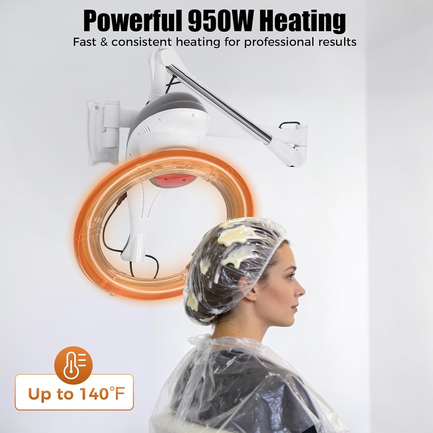950W Wall Mount Hair Treatment Machine,Orbiting Rotating Hair Processor for Salon Home Use,Time Adjustable,Professional Hair Care for Spa Family (Grey)