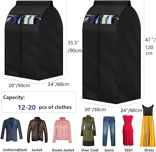 Miniatura 3 de Bolsa de ropa Negro Grande (L 24x20x35.5") Bolsa de almacenamiento para ropa Almacenamiento a largo plazo Chaqueta y ropa Protección contra el polvo