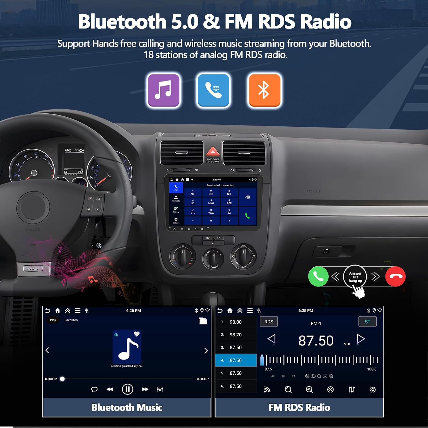 CAMECHO 4G+64G Car Stereo Radio for Volkswagen VW Jetta 2006-2015 with Wireless CarPlay Android Auto 9 Inch 1280 * 720 Touch Screen Head Unit with GPS Bluetooth 5.0 32EQ WiFi FM RDS Backup Camera