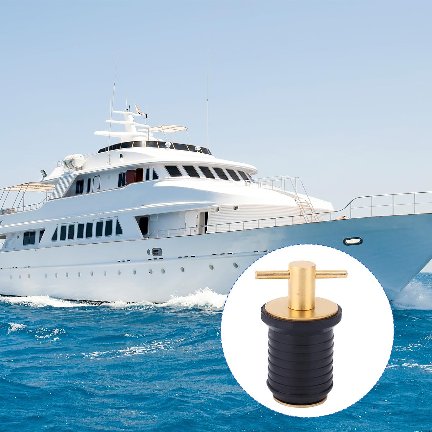 2pcs T-Handle Boat Plug Brass Marine Drain Plugs, Heavy Duty Snap Rubber Boat Drain Plug for Yachts Kayaks Fishing Boats Reliable Twist Lock Design