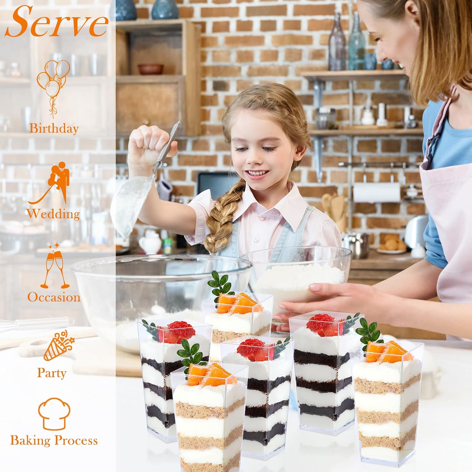 100 Pack 3 OZ Mini Dessert Cups with Lids and Spoons, Square Tall Plastic Parfait Cups Dessert Shooter Cups for Party, Small Plastic Dessert Cups for Pudding, Appetizers