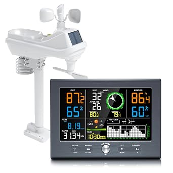 Urageuxy Weather Stations Wireless Indoor Outdoor, Home Weather Station with Rain Gauge, Atomic Clock, Wind Speed, Weather Forecast, Temperature, Humidity, Moon Phase, Barometric Pressure