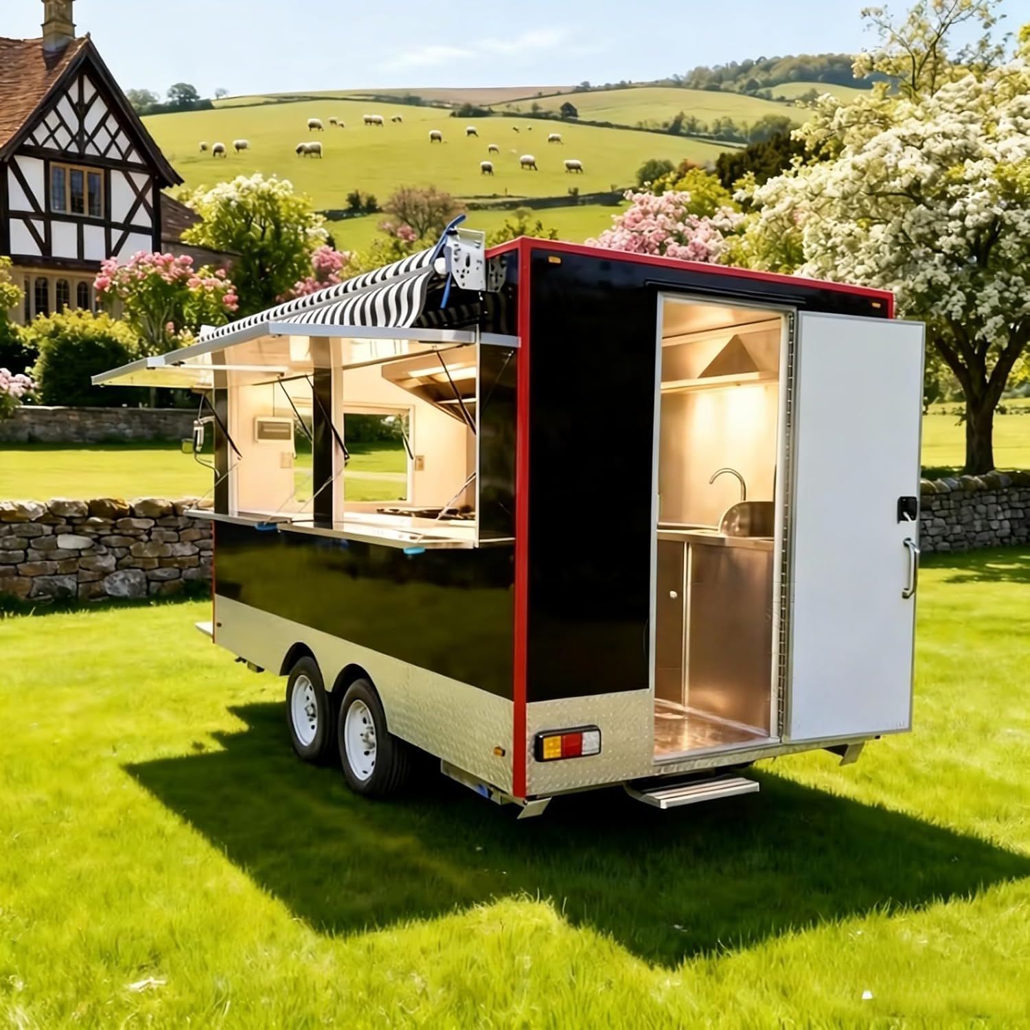 Food Carts for Sale, Fully Equipped Food Trailers with Refrigerator, Oven, Fry,Suitable for Selling Coffee, Ice Cream,BBQ, Hamburgers, Hot Dogs, Pizza