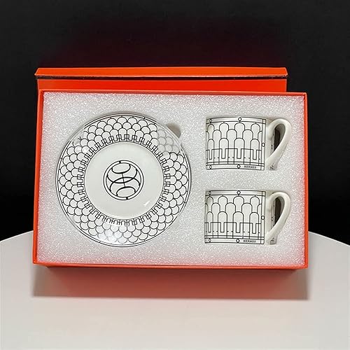 BEDEN Taza de café 2 tazas de té tazas y platillos de porcelana de hueso rojo en caja naranja juego de platos de taza de té de porcelana de lujo