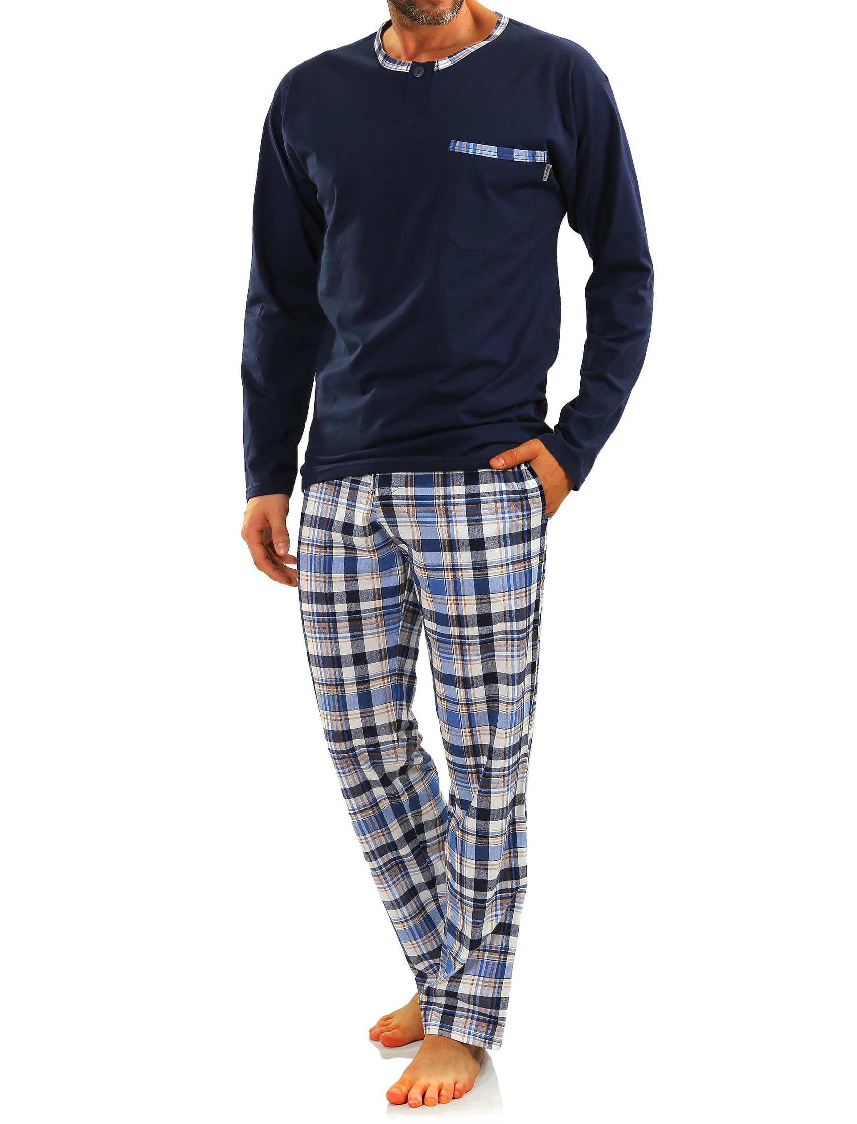 Men's Pyjamas Long Cotton Pyjamas Long Sleeve Shirt with Pocket Pyjama Bottoms 2-Piece Set Colourful Sleepwear-image-18