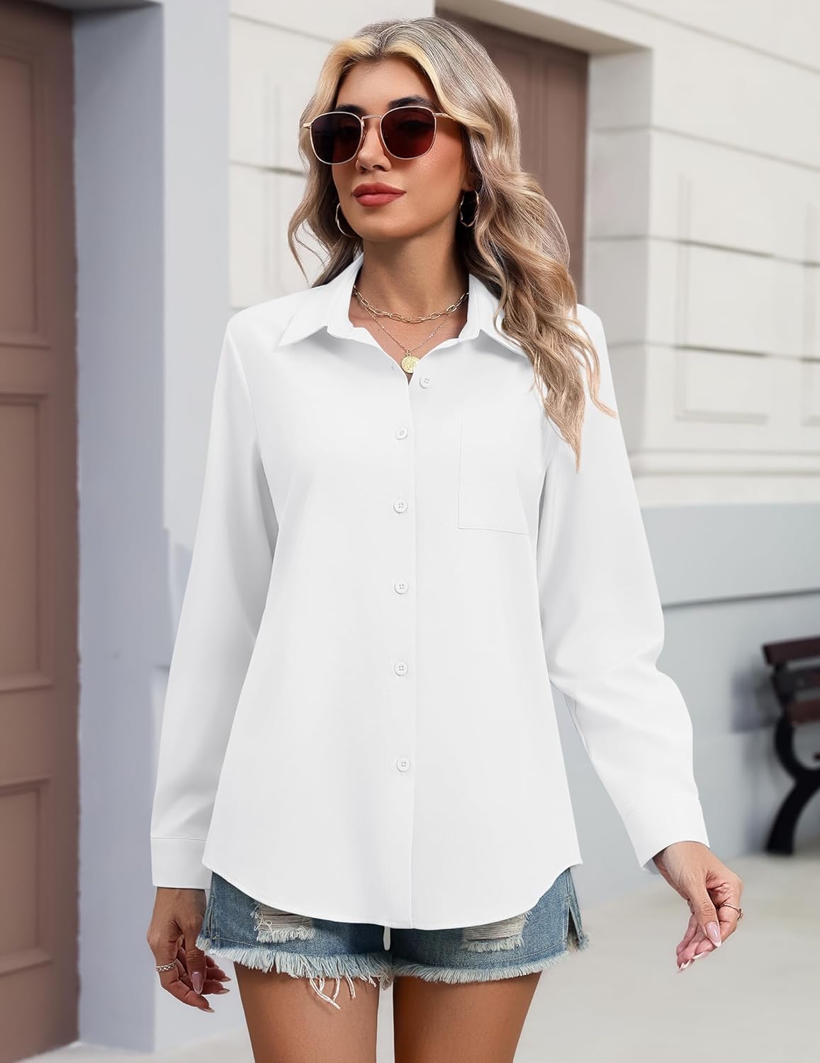 HOTOUCH Button Down Shirts for Women Long Sleeve Blouse Dressy Casual Business Work Tops with Pocket - Image 5