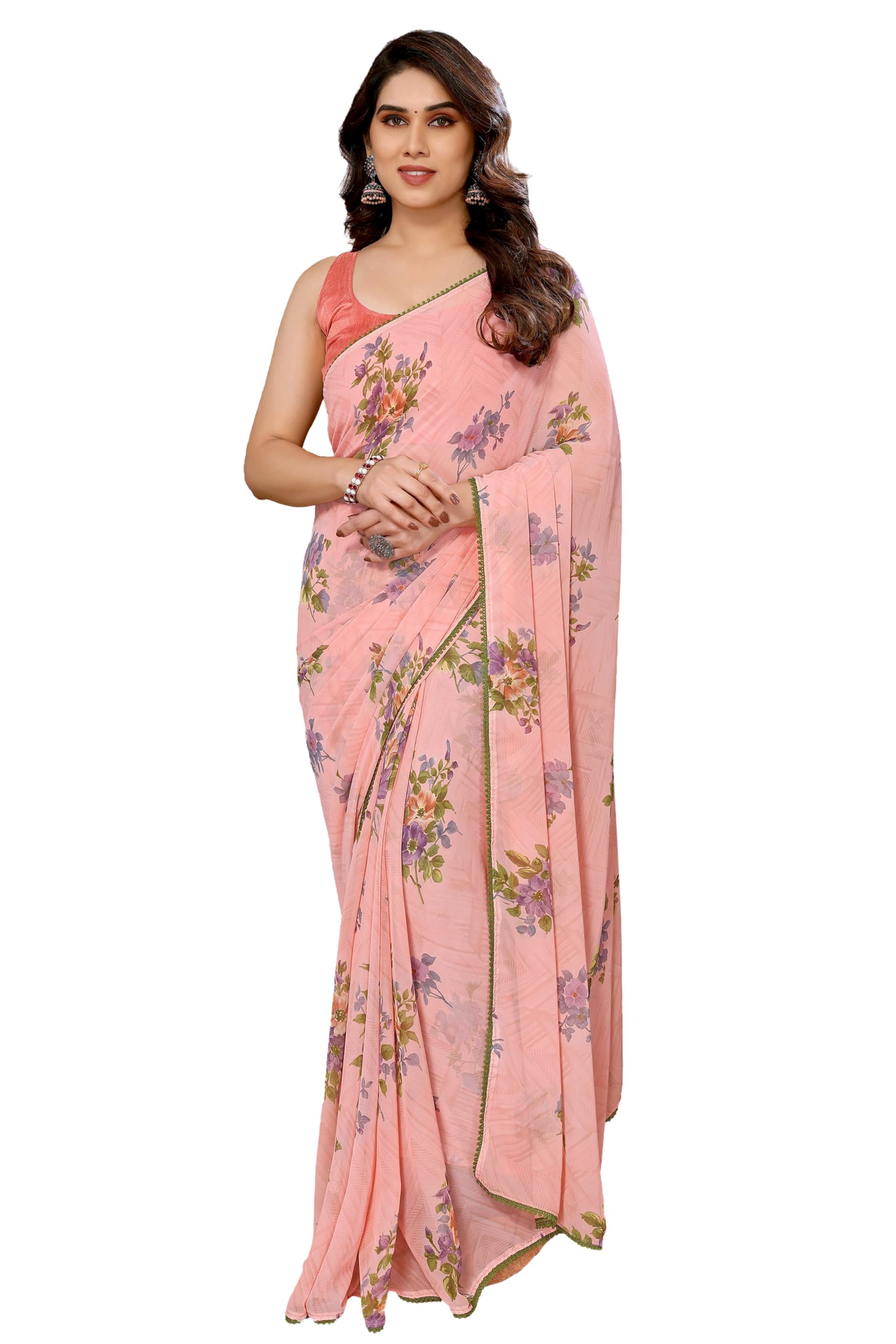 DIVUSReady to wear Pre draped Prestitched one min readymade Designer Parywear saree with Unstitch Blouse (Peach)