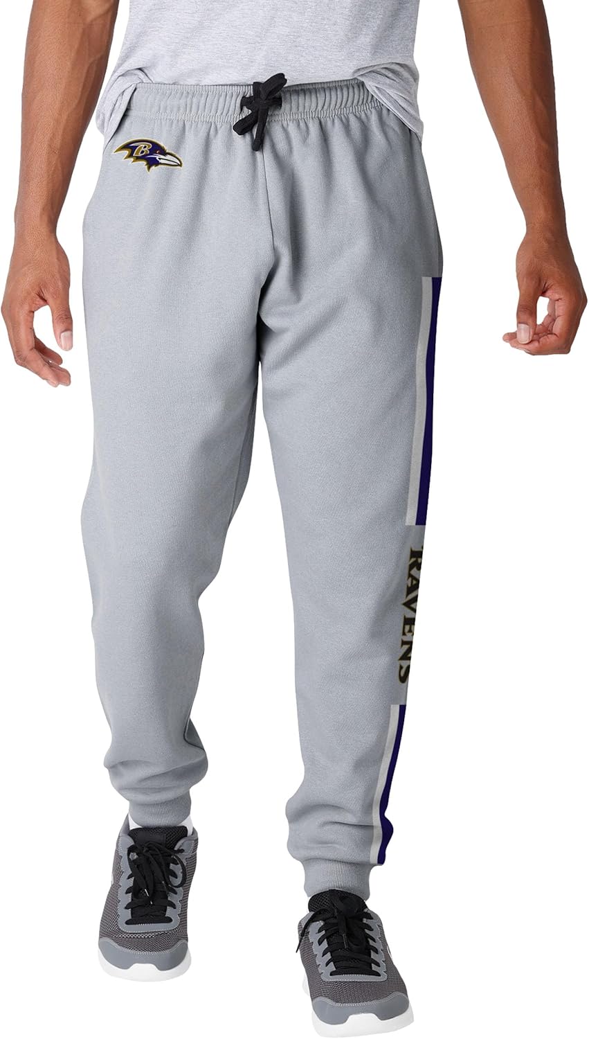 FOCO NFL Men's Officially Licensed Heathered Gray Primary Logo Wordmark Team Stripe Football Sweatpants Joggers Pants