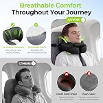 AUVON Travel Neck Pillow for Airplane with Seat Straps to Secure Head & Neck for Relaxing Sleep on Long Flights, Ear-Friendly Design, Supportive Memory Foam Neck Pillow, Breathable Fabric, Carry Case