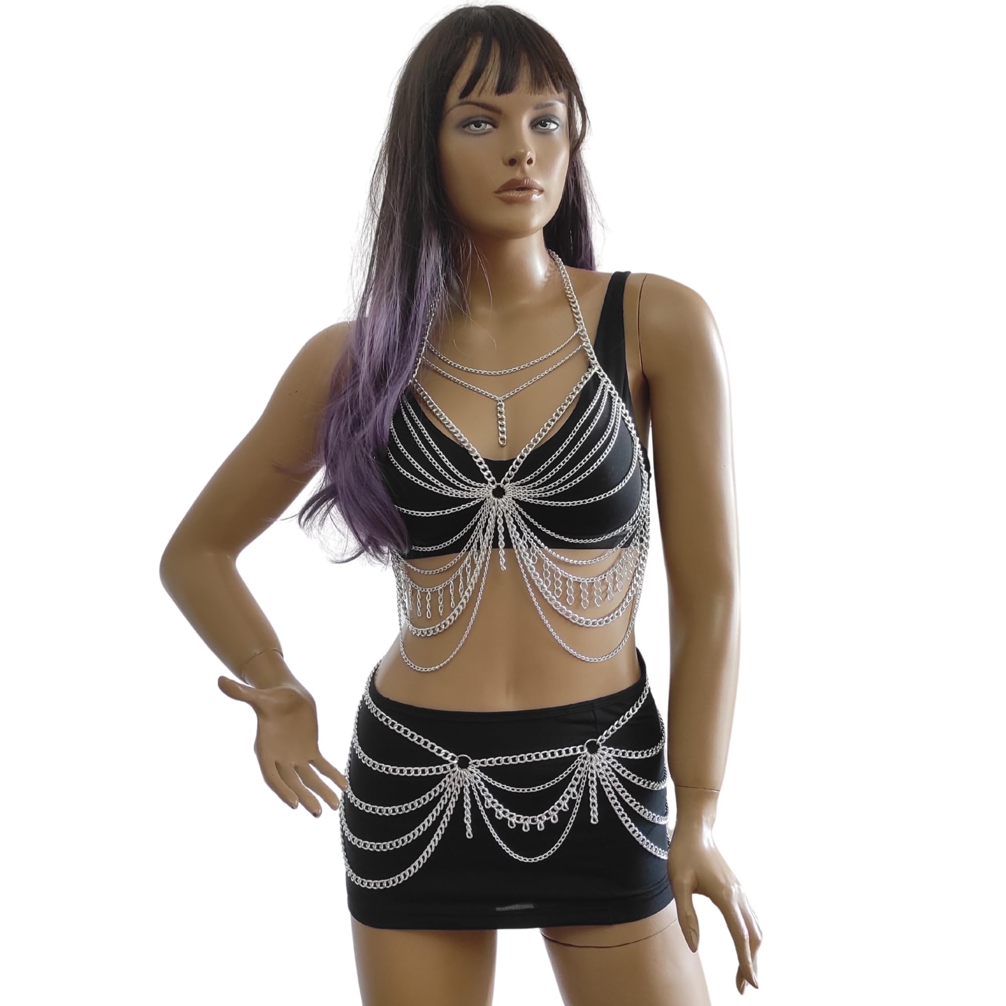 Amazon.com: Body Chain Rave Outfit Bra Top Chain Skirt Dress Harness  Chainmaille Festival Jewelry Dancer Costume Christmas party gift : Home &  Kitchen