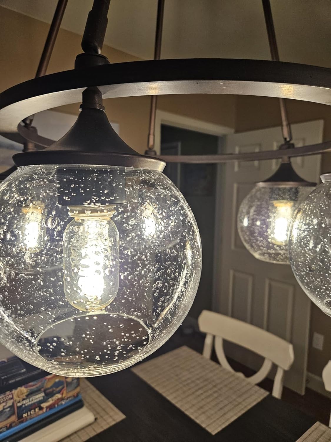 Glass Lamp Shade Replacement Globe for Light Fixture, 1-5/8 inch Fitter, 7.1" Diameter, 6.3" Height, Clear Seeded Bubble Effect Glass Cover