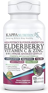 Sambucus Elderberry with Vitamin C, Zinc, Vitamin D3 5000 IU & Ginger (120 Capsules) - Antioxidant & Immune Support Supple...