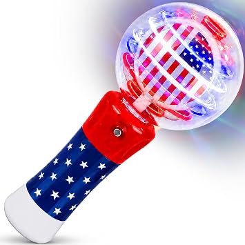 ArtCreativity 7.5 Inch Light Up Patriotic Magic Ball Wand for Kids, Batteries Included, Flashing LED Light Up Spinner Toy for Boys and Girls, 4th of July Toy for Kids, Birthday Party Favor