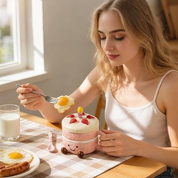 Novelty Coffee Mugs - 400ml Ceramic with Lid Spoon | GLASKEY Coffee Beake, Cake Shaped Aesthetic Mug Tea Cup, for Women Birthday Hot Cold Water Milk, Novelty Xmas Mug, Silly Present