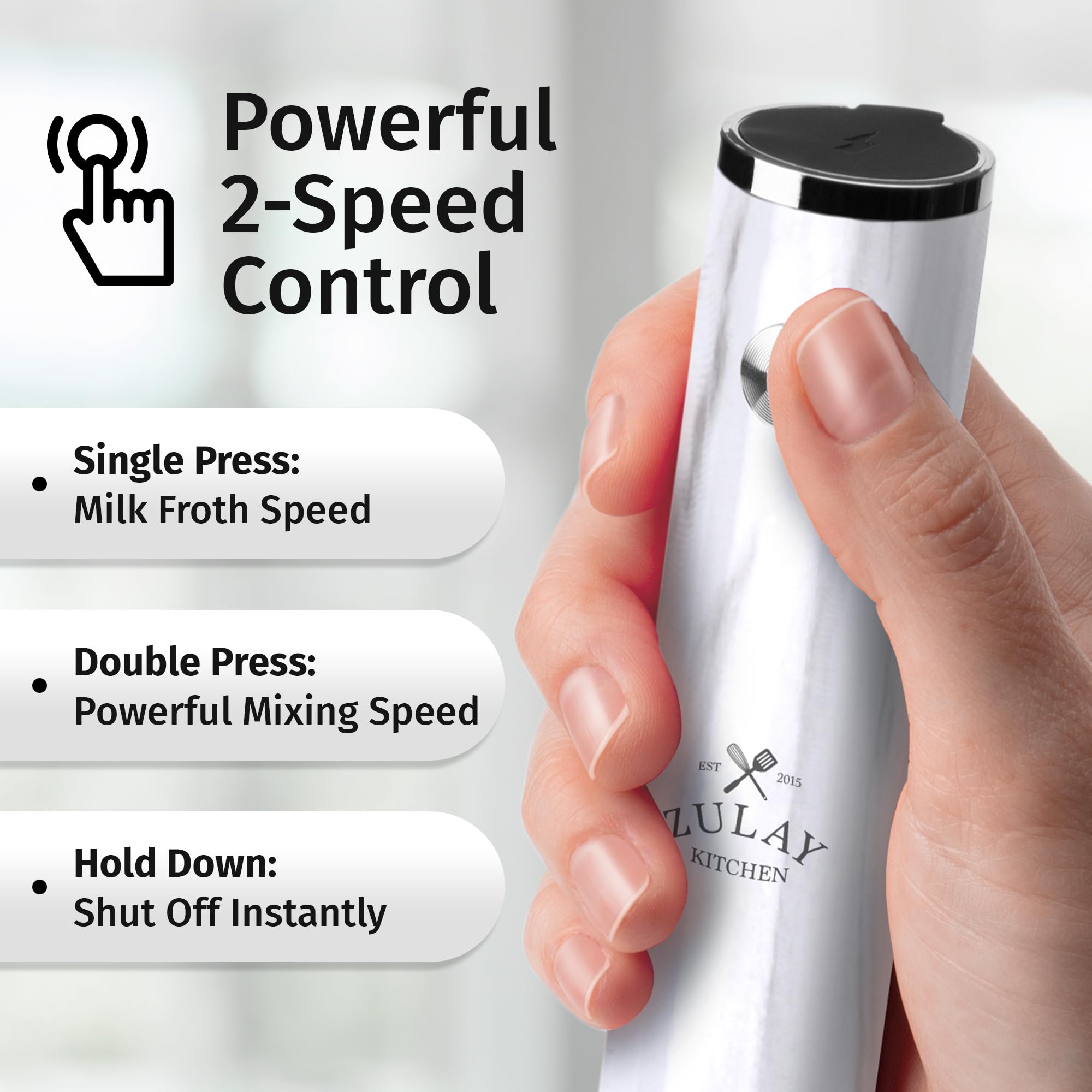 Zulay Kitchen Mousseur à lait portable rechargeable - Mousseur à boisson - Fouet électrique - Pour cappuccinos, matcha et poudre de protéines - Double fouet Lux 2 vitesses étanche - Marbre