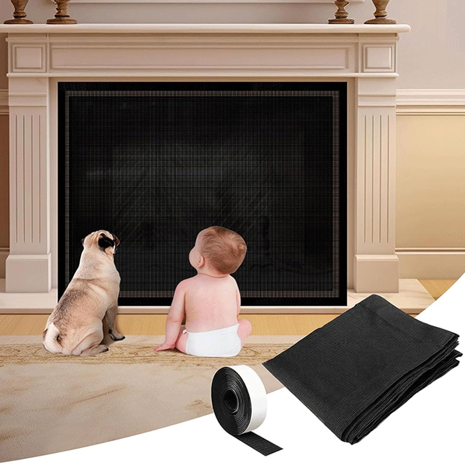 Fireplace Cover, PVC Fireplace Draft Cover Screen Fireplace Baby Proofing Safety Mesh Cover Fire Place Guard Gate Fireplace Draft Cover for Child Toddler and Pets, Black(29 * 45inch)