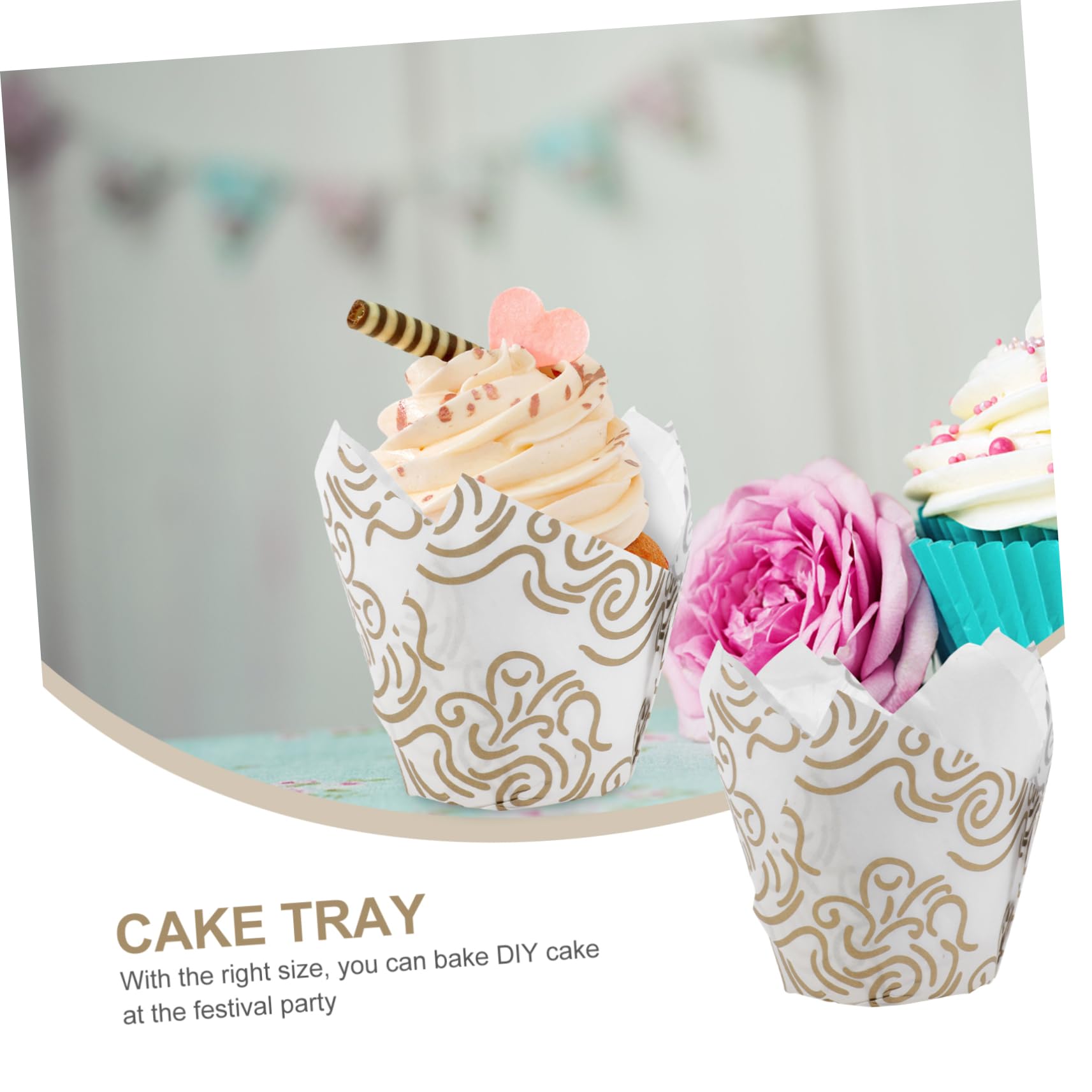 Abaodam 2sets Fodere Per Torte Forma Di Tulipano Resistenti All e All Per Muffin e Cupcake Alta Temperatura Design Elegante Con Strisce Dorate Per Feste e Matrimoni