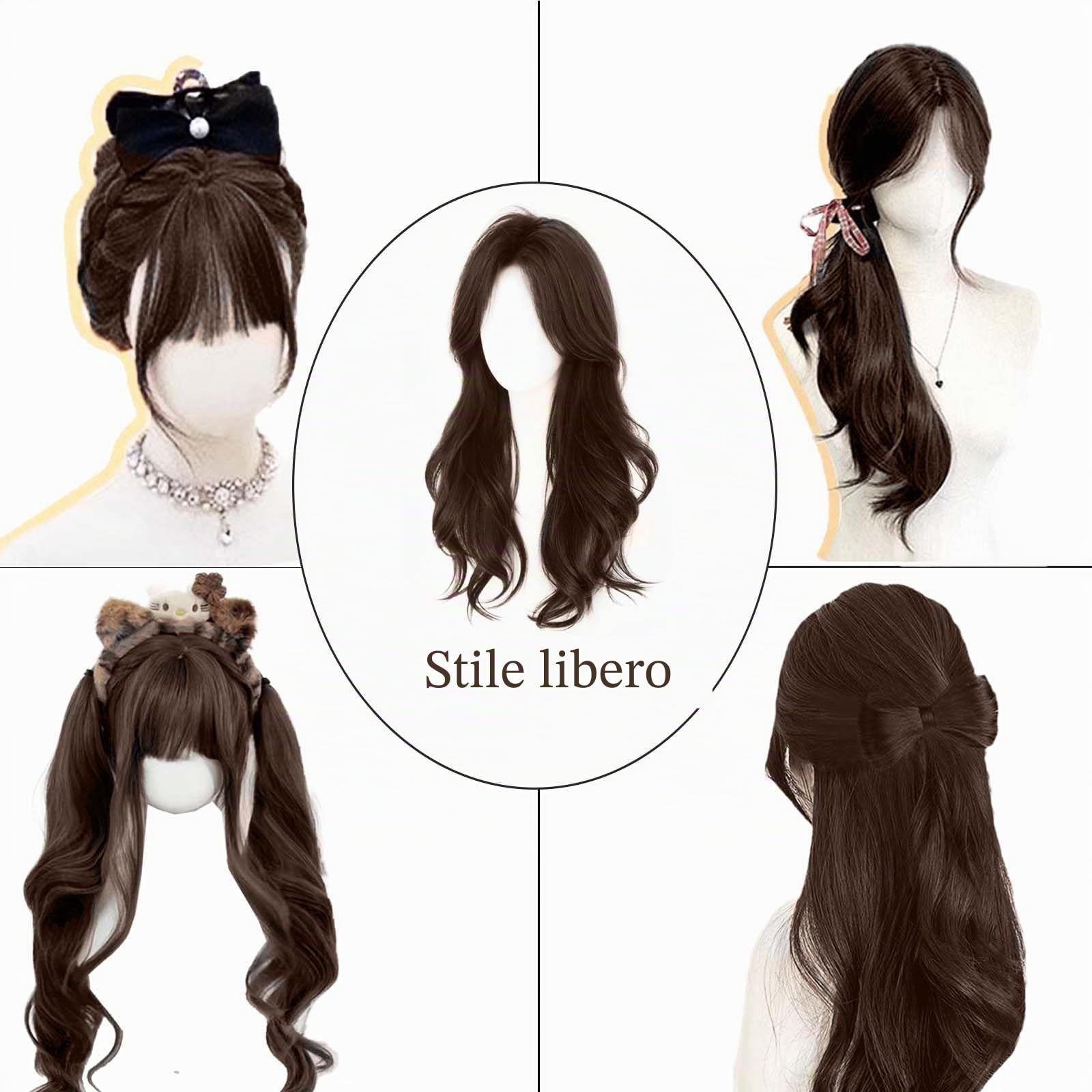 Topper Per Capelli Realistico Con Clip Per Capelli Diradati, Parrucca Riccia e Ondulata Soffice Da 18 Pollici Con Frangia a Tendina Per Donna, 3,5" x 4,7" Merletto a Mano Marrone Moka