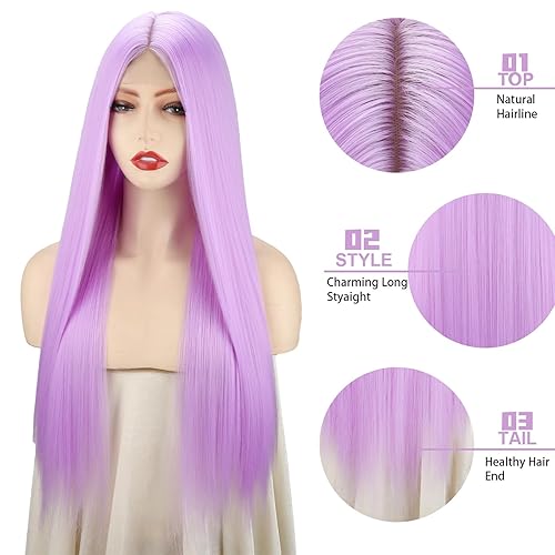 Miniatura 10 de Xinran Pelucas largas y rectas de color marrón oscuro para mujer, aspecto natural, uso diario, fiesta, peluca completa de 30 pulgadas (marrón oscuro)