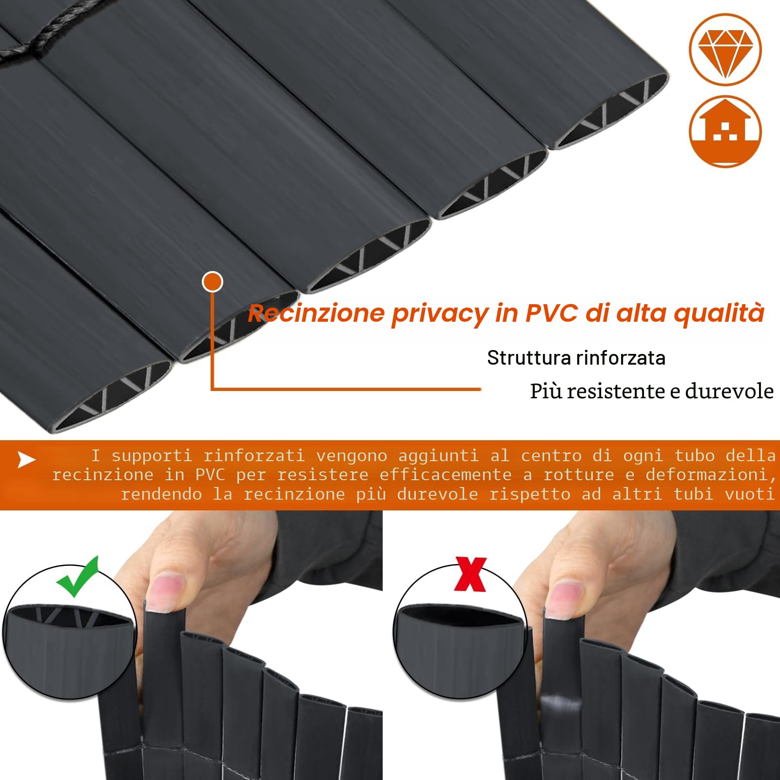 FIVMEN Canniccio PVC Recinzione 120x500cm Tappetino Privacy per Balcone con Fascette Recinzioni e Decorazioni Protezione dal Vento Impermeabile Senza Foratura, Antracite
