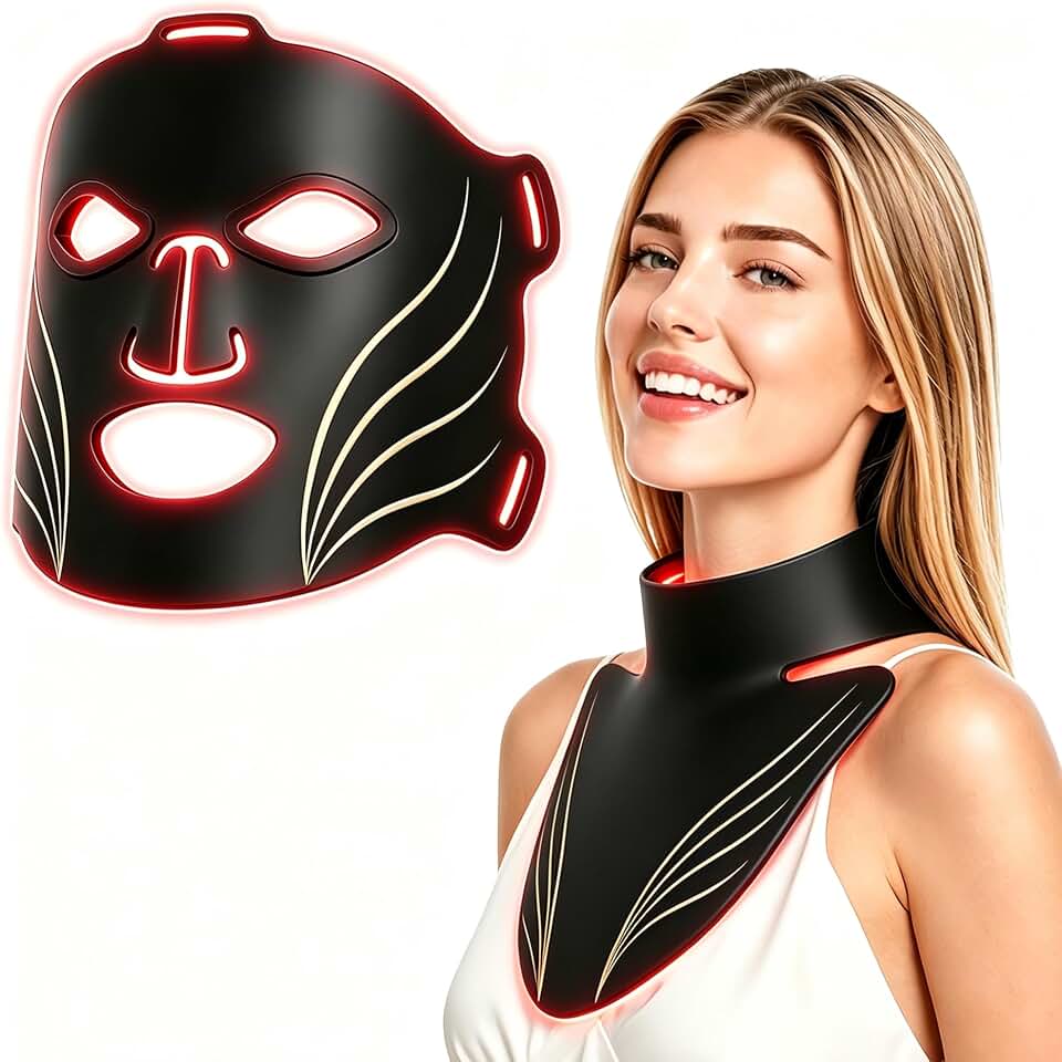 Red Light Therapy Mask for Face &amp; Neck,4 Modes,850nm NIR | Full Face Coverage,Soft Silicone LED Face Mask, Portable Home Skin Care Device for Wrinkles &amp; Acne Global Recycled Standard