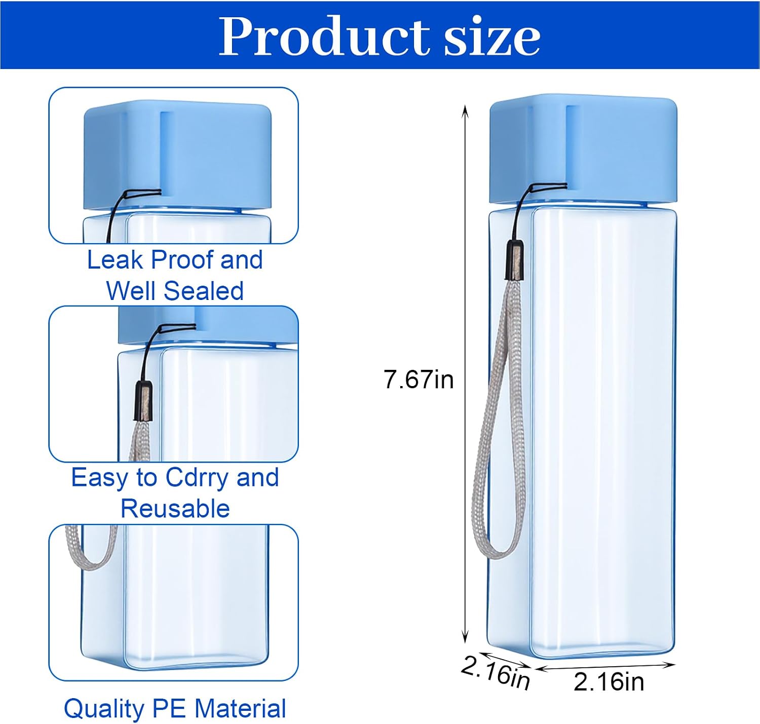 24 Pack Bulk Water Bottles, 17 Oz Plastic Water Bottles Reusable - Spill Proof Clear Colorful Square Drink Bottle for Gym Sports Fitness Office Travel Outdoor Activities