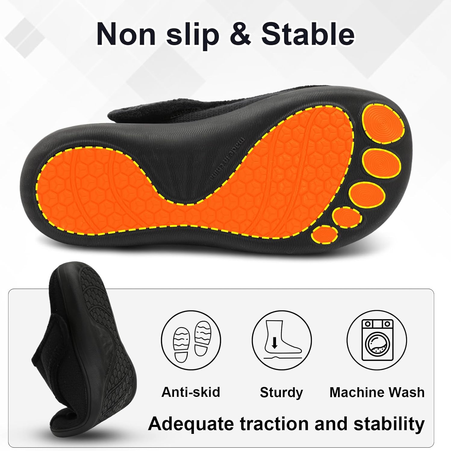 LeIsfIt Mens Slippers Wide Diabetic House Slippers Adjustable Slip On Warm Bedroom House Shoes for Edema Swollen Feet Indoor Outdoor Slipper - Image 6
