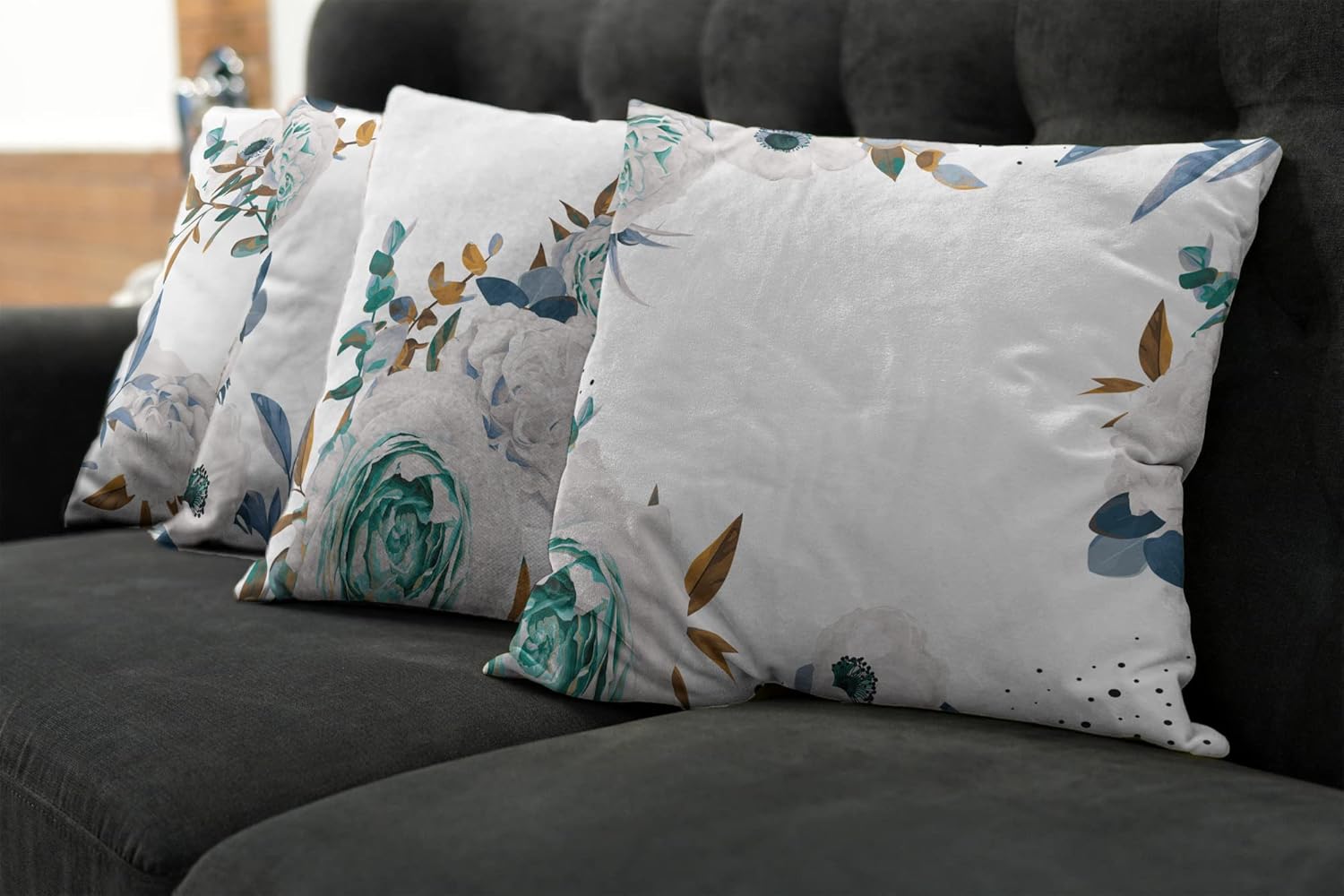 Ambesonne Floral Throw Pillow Cushion Case Pack of 4, Pastel Colored Romantic Style Blossoming Roses and Carnation Minimal Love, Modern Accent Double-Sided Printing, 20" x 12", Amber Slate Blue Teal