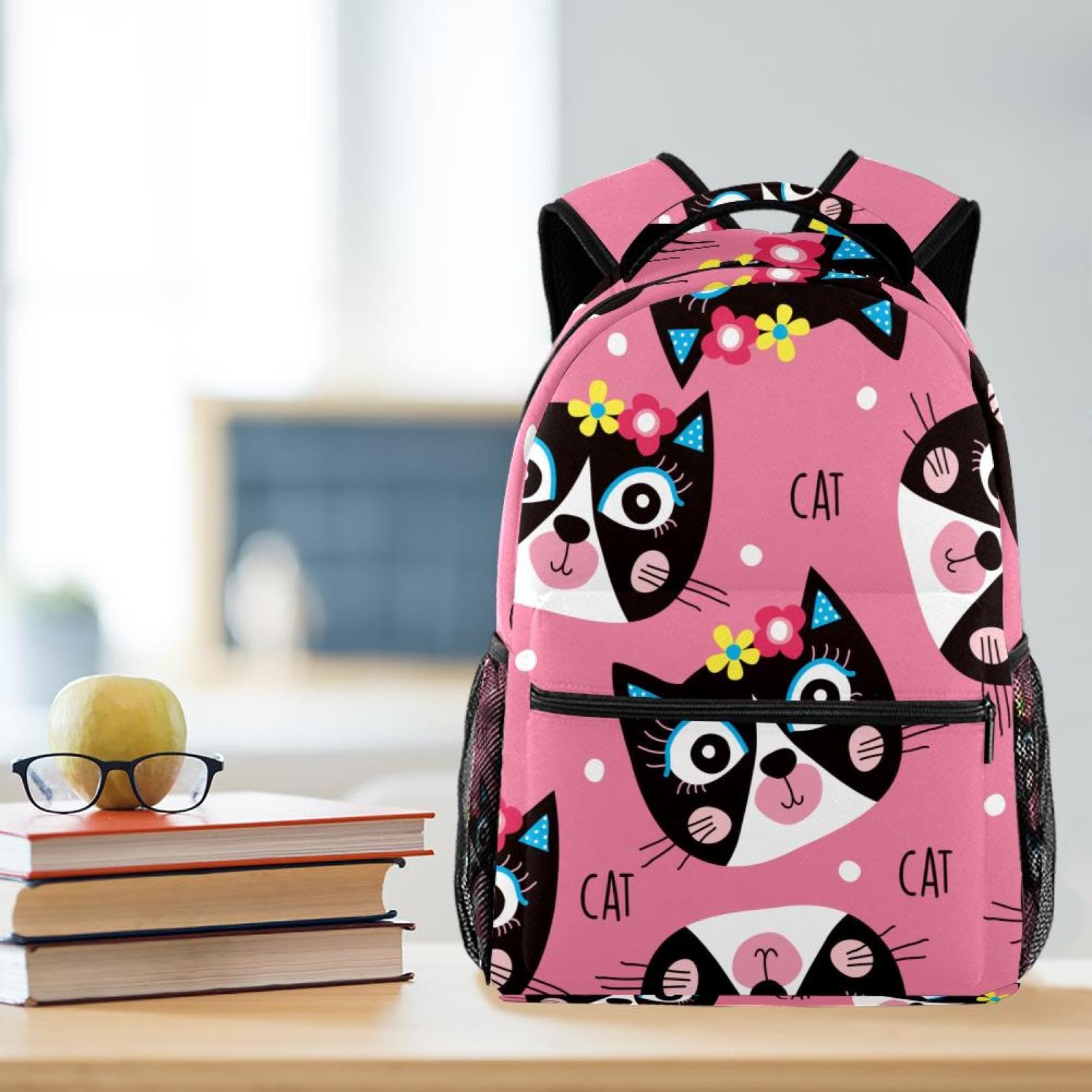 Zaino scolastico per uomini e donne, con gatti rosa, borsa da viaggio per computer portatile, zaino leggero per università, zaino casual per libri