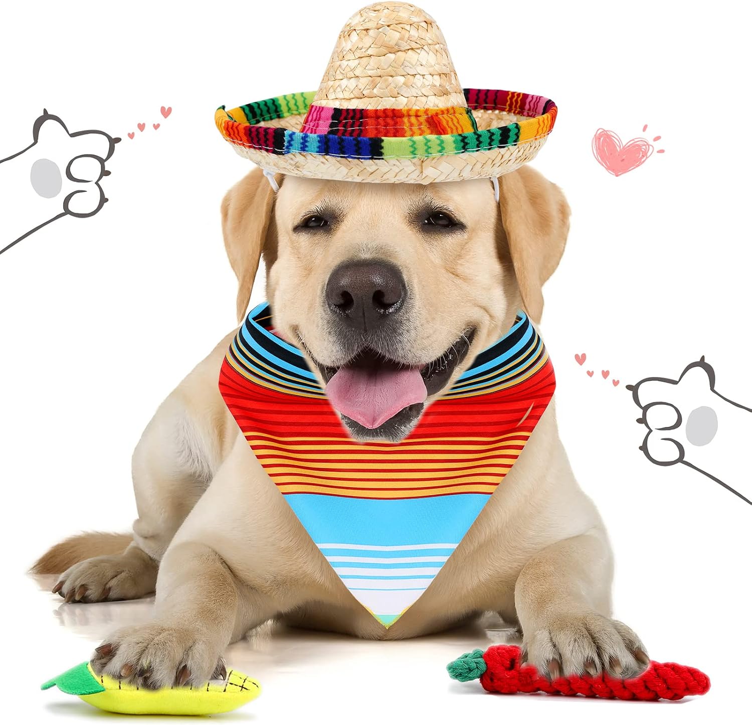 Mexican Dog Costume Accessories Cinco De Mayo Fiesta Dog Bandana Mexican Pet Scarf with Dog Straw Hat Pepper Shape Dog Teething Toys Corn Entertaining Puppy Toys Small Dogs Carnival Party Supplies image 5