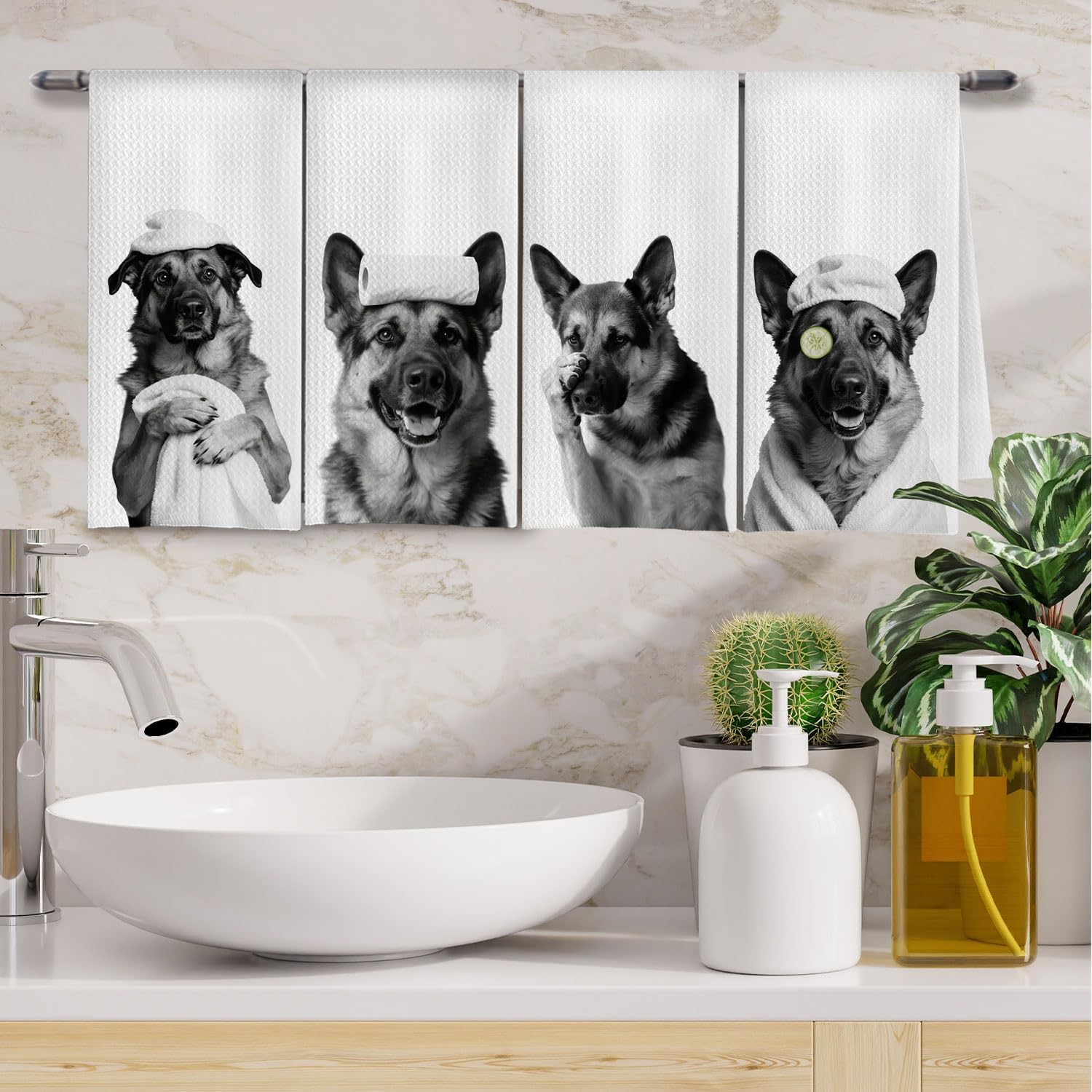Funny German Shepherd Dog Bathroom Hand Towels, German Shepherd Gifts for Women Men, Dog Lover Gifts Decorative Hand Towels for Bathroom Washroom Toilet Restroom, 16x24 Inches Set of 4 - Image 2