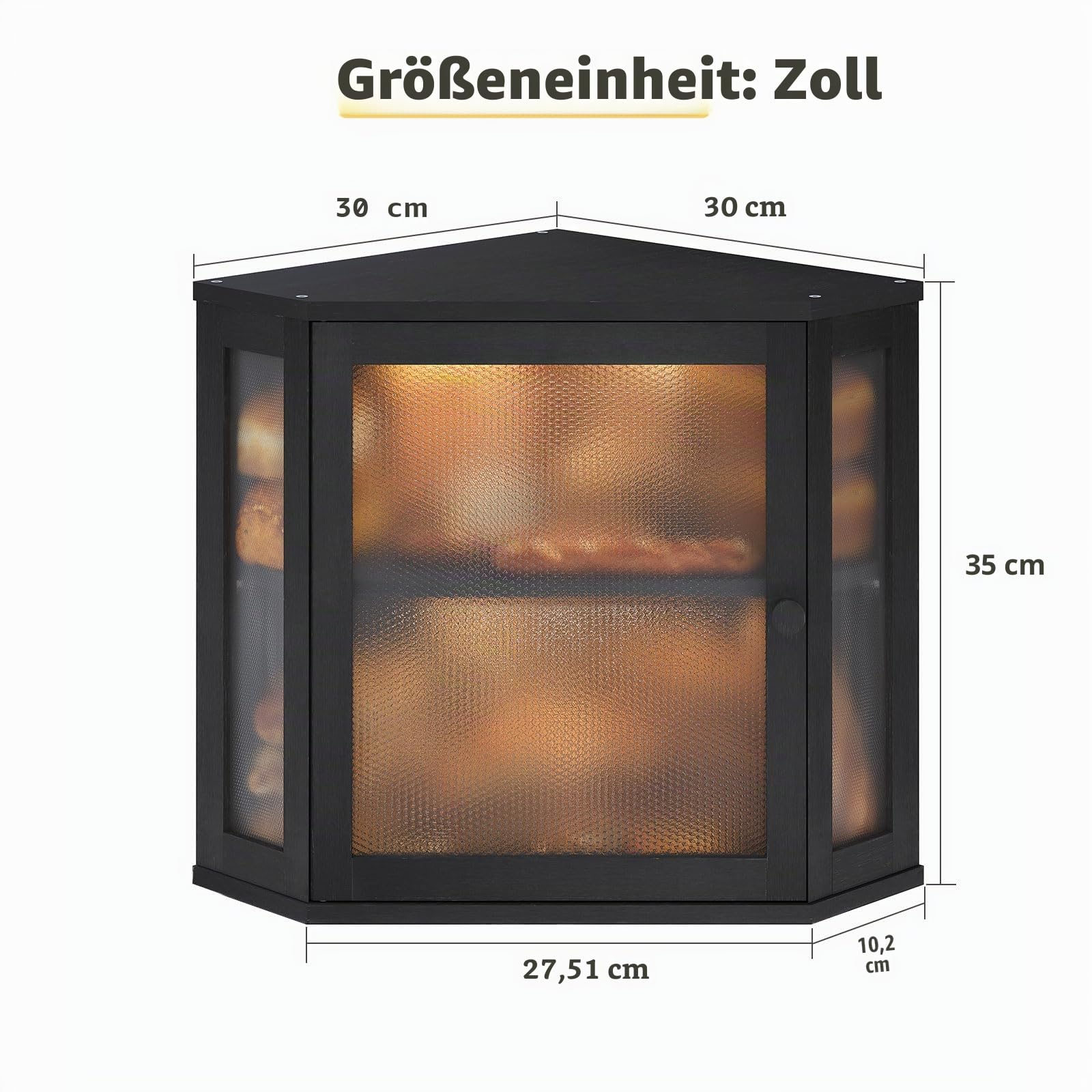 Eckbrotkasten für Küchenarbeitsplatte, Brotaufbewahrung für hausgemachtes Brot, großer zweischichtiger Bambus-Küchen-Aufbewahrungsbehälter mit Fenster (Schwarz, Medium)