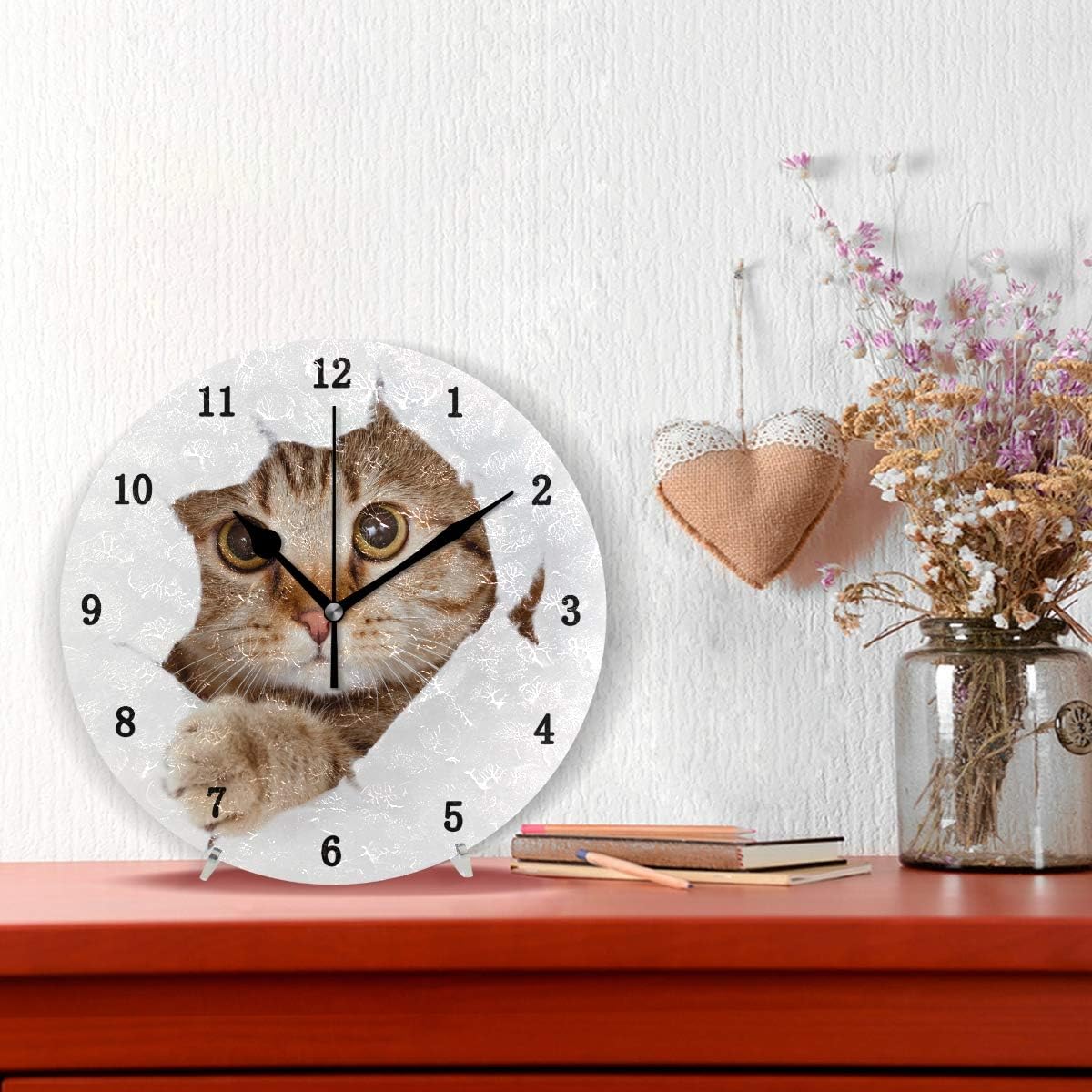 ZZKKO Cute Animal Cat Wall Clock, Silent Non Ticking Battery Operated Easy to Read Decorative Wall Clock for Kitchen Bedroom Bathroom Living Room Classroom