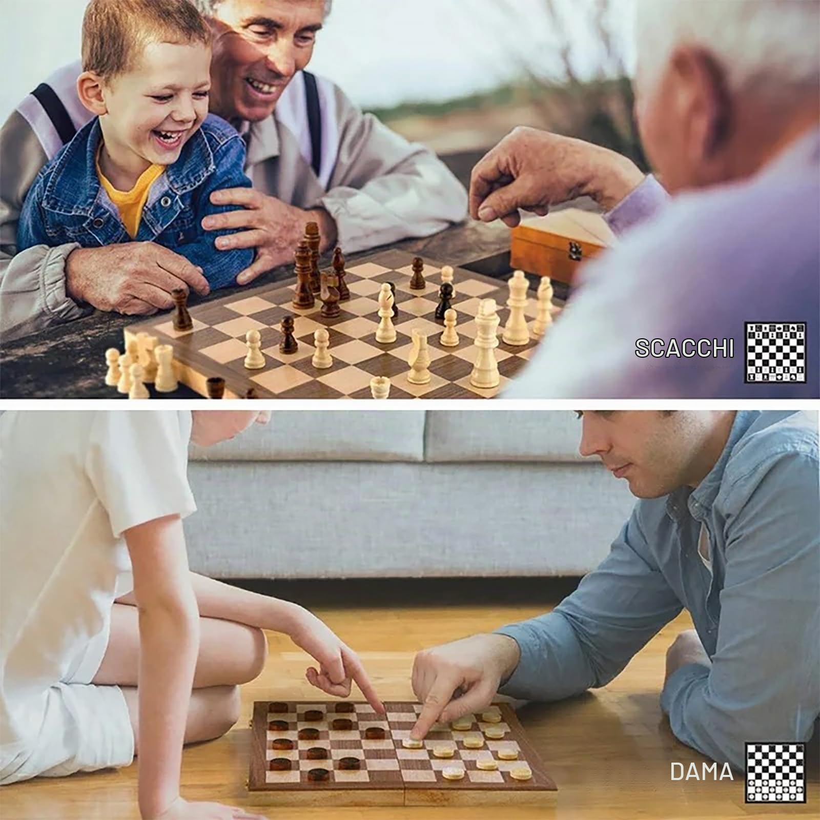 NEWFUN Scacchiera Magnetica in Legno – Gioco Scacchi Dama Pieghevole Viaggio