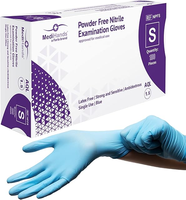 MediHands Nitrile Gloves Small, Blue Heavy Duty Disposable Gloves, Powder Free, Latex Free, and Protein Free, Medical, Food, Multi Use, Pack of 100