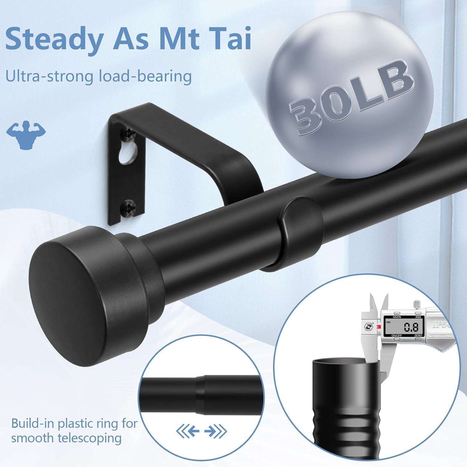 HEI! DEAR 2 Pack Black Curtain Rods for Windows 48 to 84 Inch (4-7ft),1 Inch Diameter Heavy Duty Curtain Rod, Adjustable Modern Decorative Drapery Rods 30"-84",Black