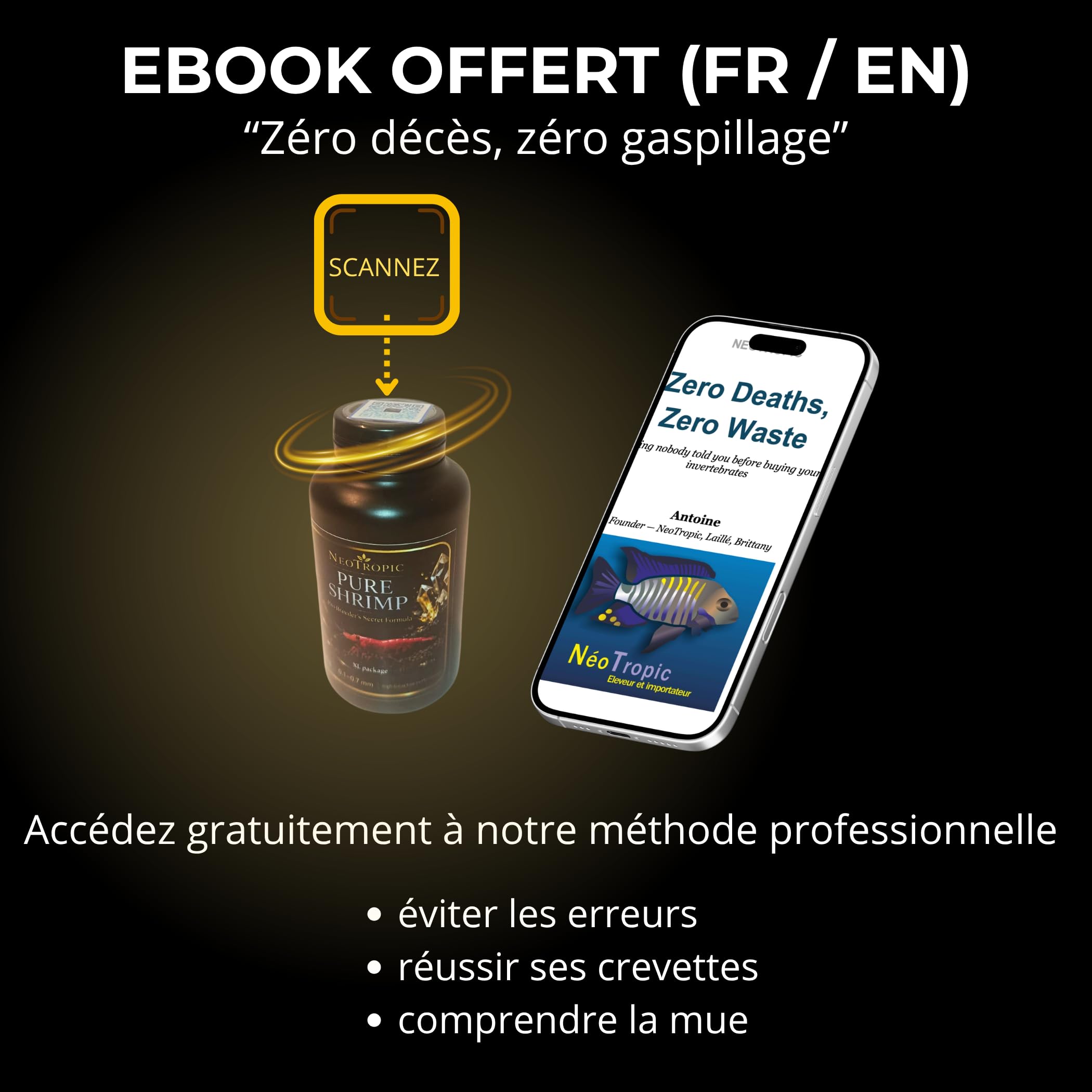 NEOTROPIC Pure Shrimp Pro Formula - Nourriture Crevettes Aquarium - Formule Aquaculture Française - Croissance Reproduction & Couleurs Intenses - Micro-granulés (60g)