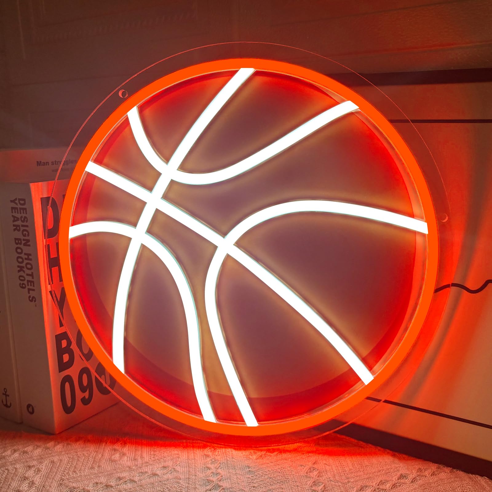 Basketball Neon Sign, Ball Neon Light Sign for Wall Decor Bedroom Accessories, Sports Themed Dimmable Led light Sign Powered by USB with Switch 32x32cm/12.6x12.6inch