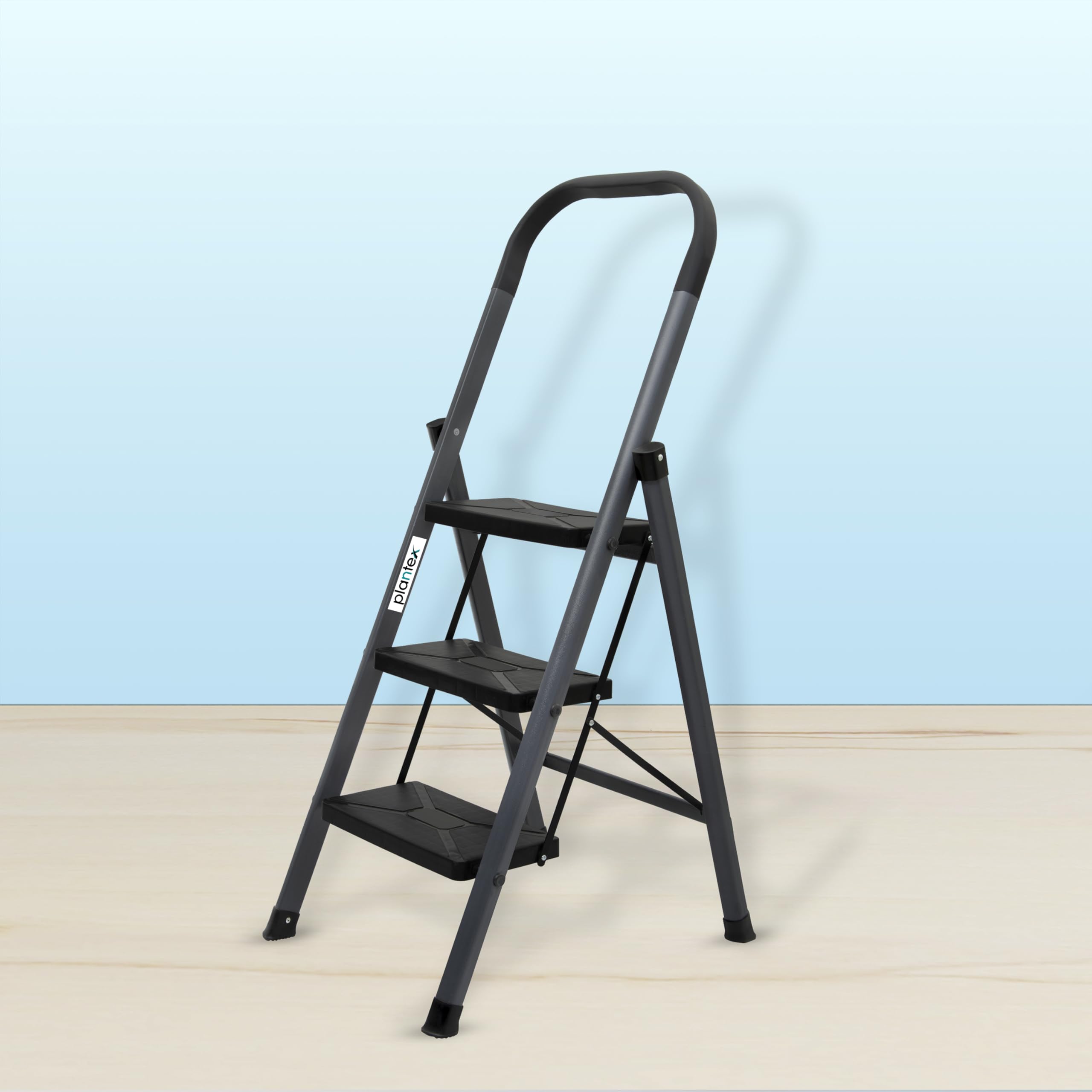 Plantex GI Steel 3-Steps Ladder for Home/Easy to fold/Anti-Skid Wide Steps Ladder - (Aura-Sumo, Black & Grey) (B0CJNPGDQG) Amazon Price History, Amazon Price Tracker
