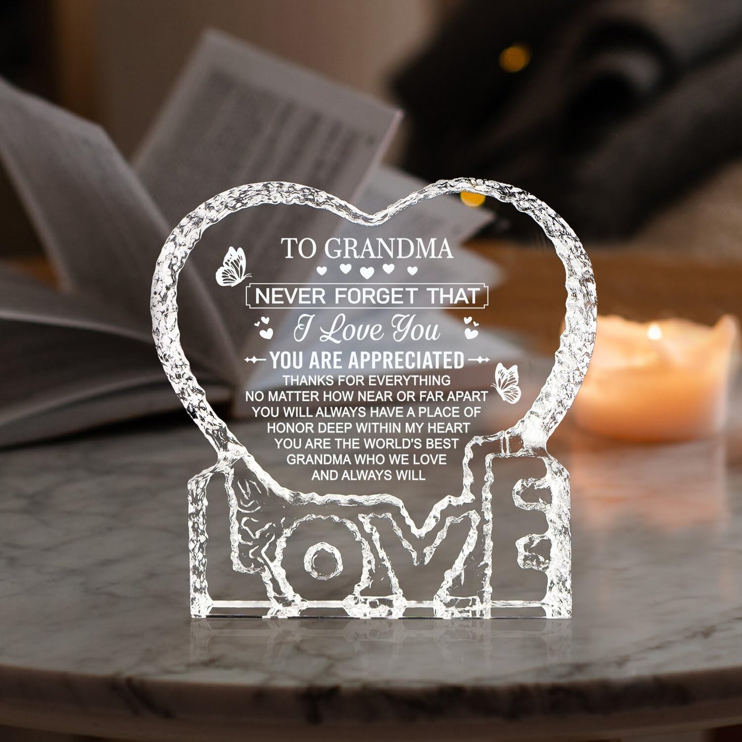 Ithmahco Mothers Day Birthday Gifts for Grandma, Grandma Gifts from Grandchildren Granddaughter Grandson, Mother's Day Crystal Decor Gift for Grandmother, Personalized Grandmother Gift from Grandkids