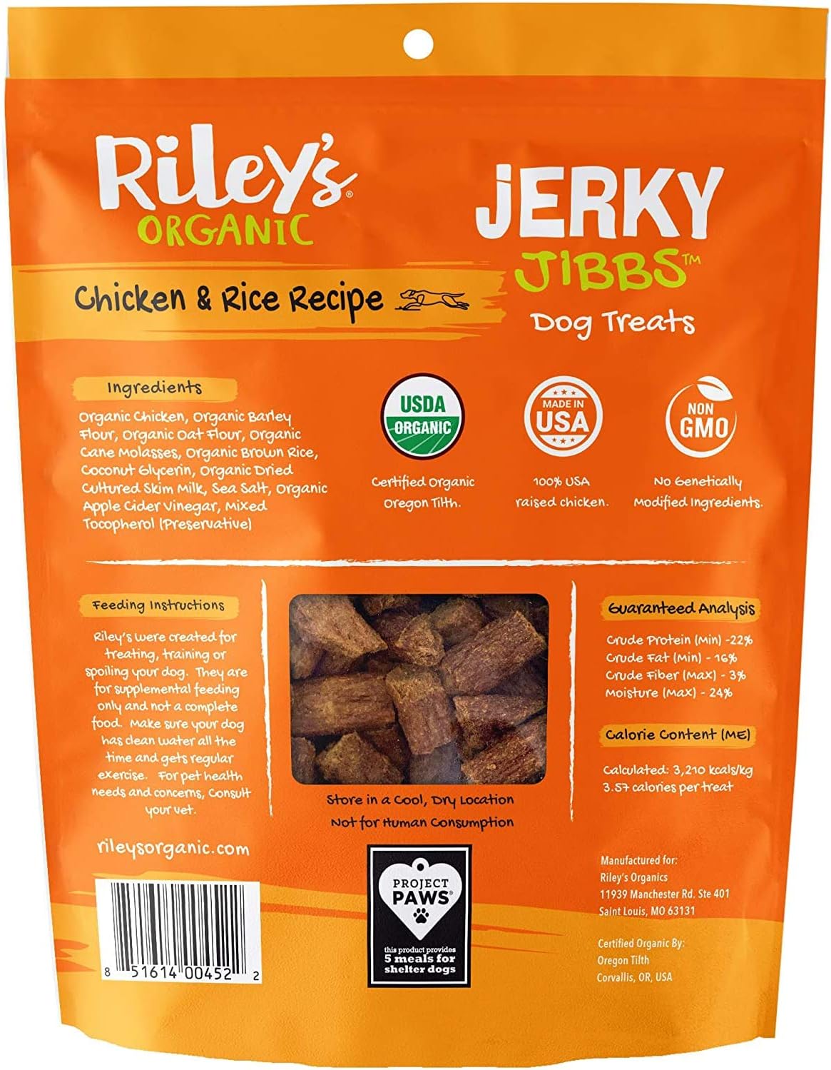 Riley's Organics Jerky Jibbs Chicken & Rice Recipe Dog Treats 4 Pack 5 oz