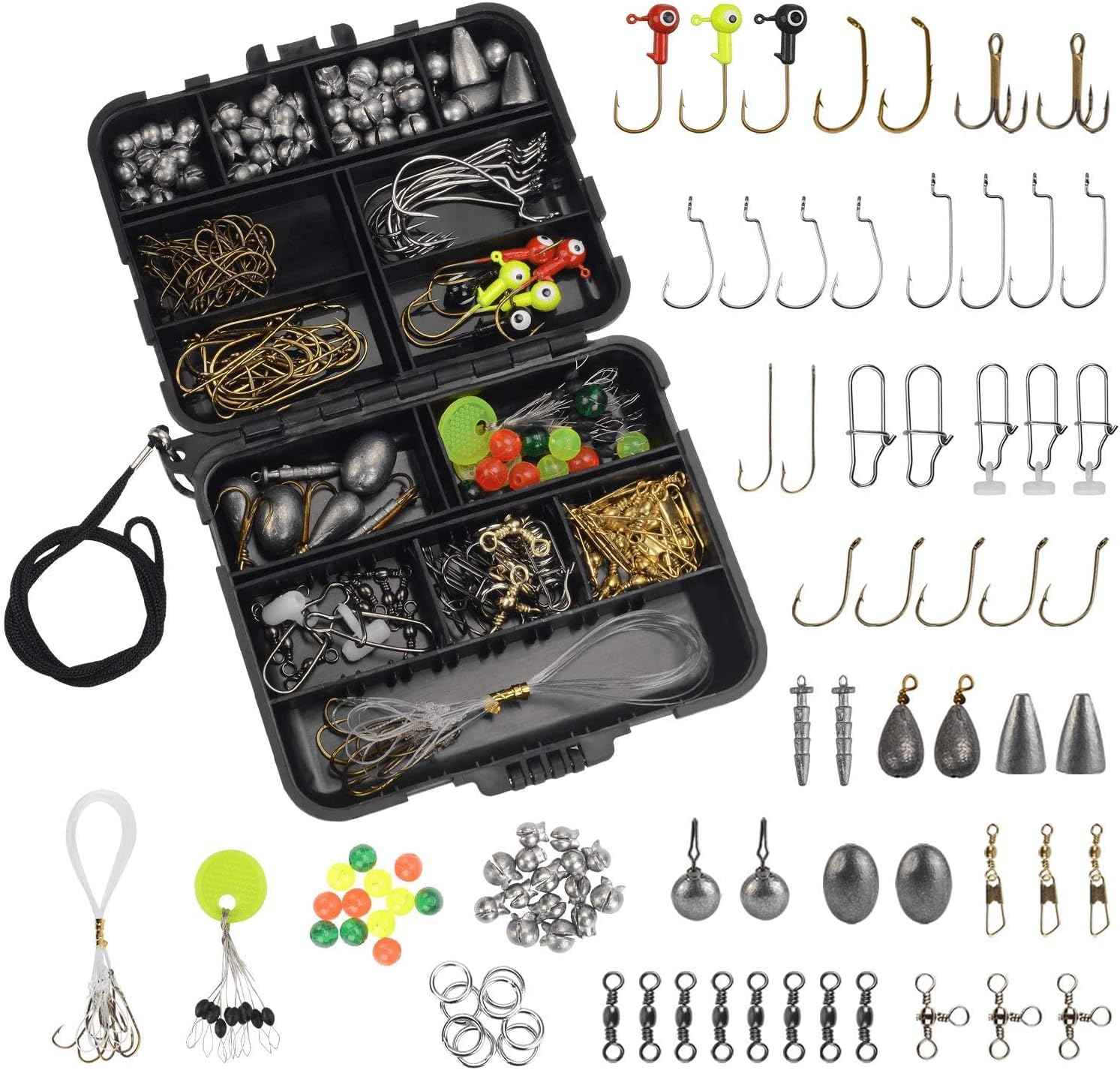 MadBite Saltwater Terminal Tackle Kit - 196pcs, Fishing Hooks, Jig Hooks, Floats & Sinkers