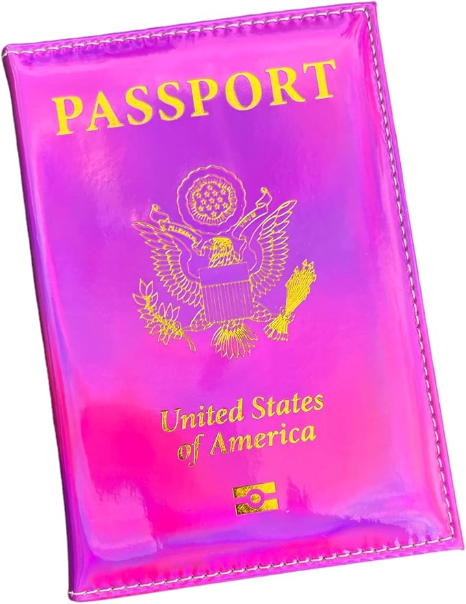 Chrome Passport Cover Holder Book USA (Pink & Gold