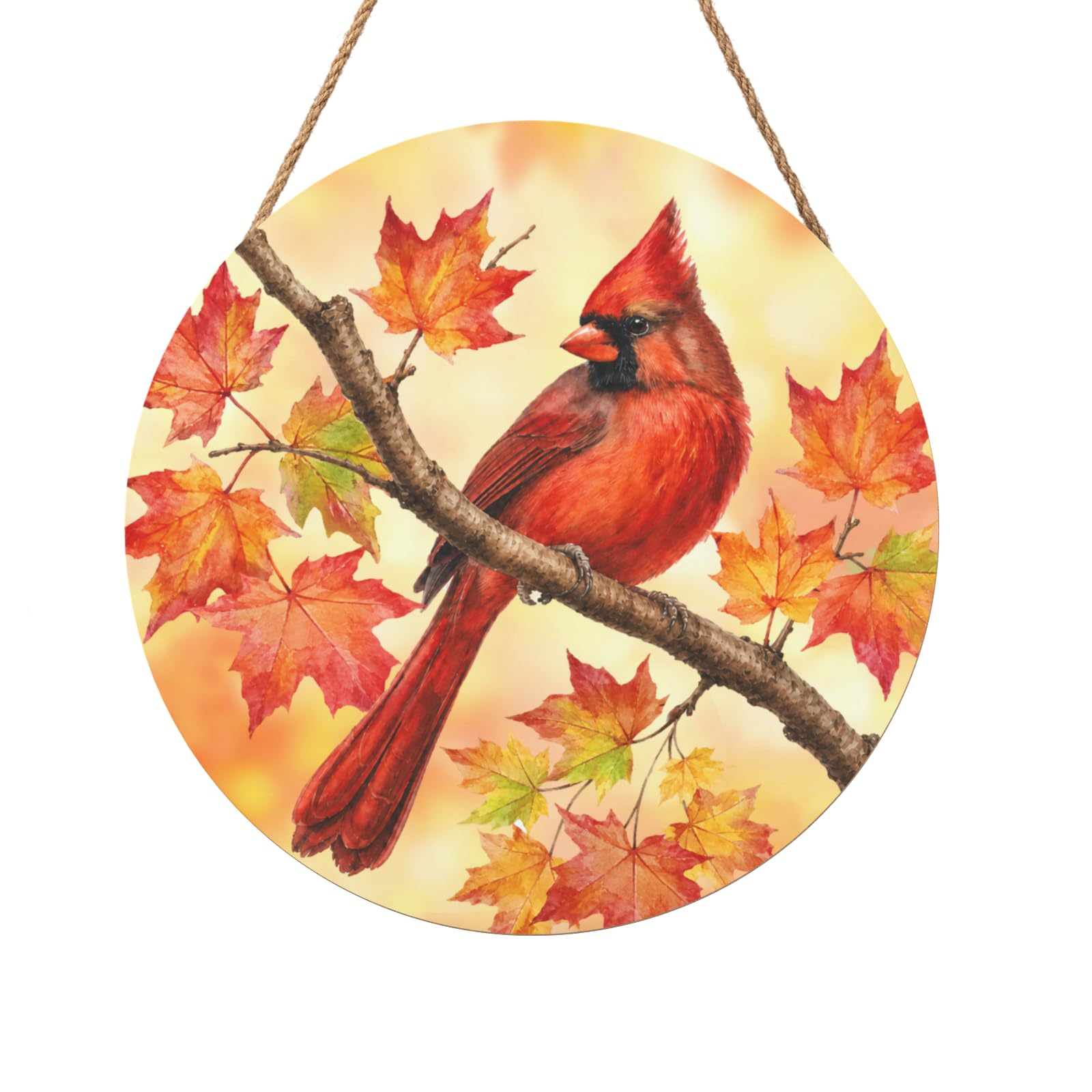 Fall Door Sign Outdoor Decorations Autumn Cardinal Door Hanger for Front Door Bird Maple Leaf Porch Sign Farmhouse Outside Wall Decor