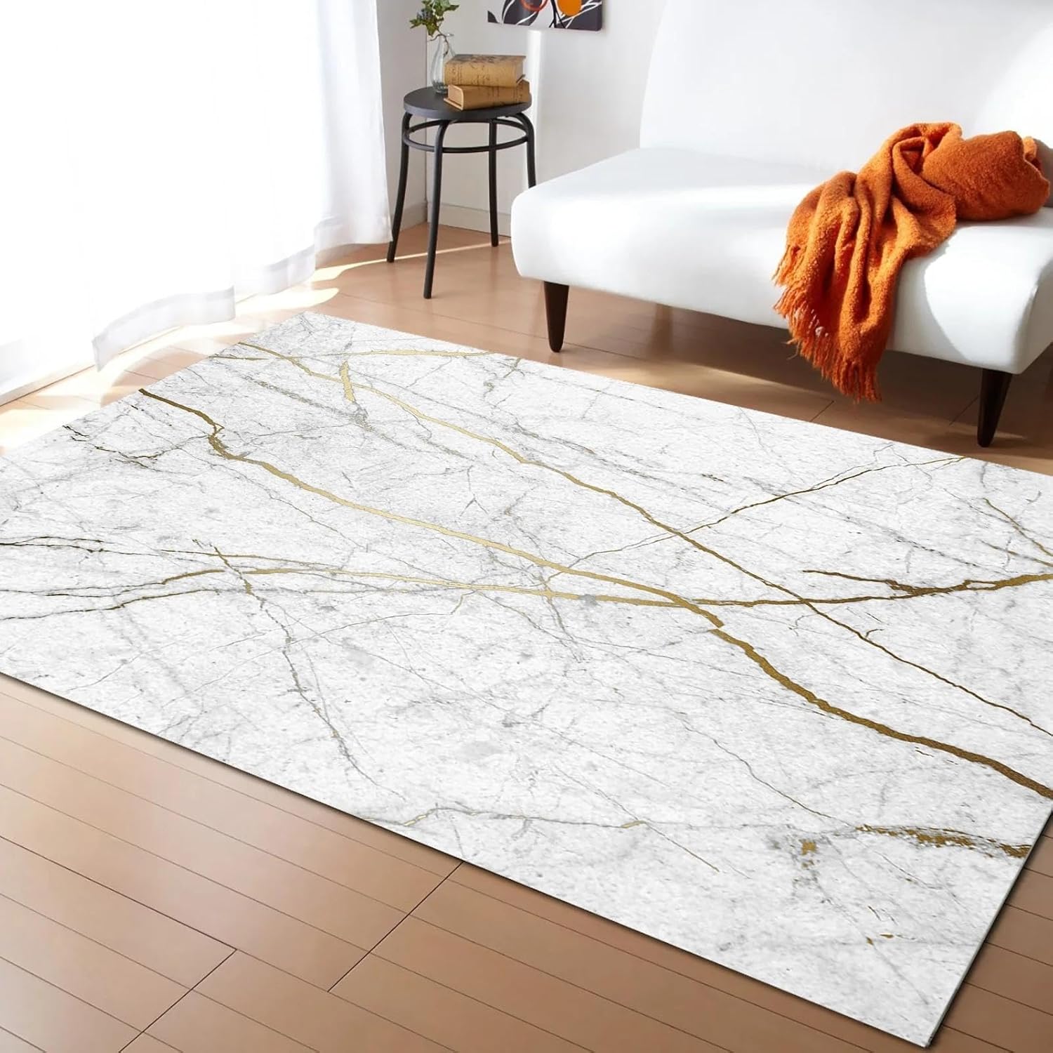 Gold White Marble Living Room Area Rug Floor Mat Children's Room Bedroom Bedside Carpet Kitchen Door Mat 160x230cm