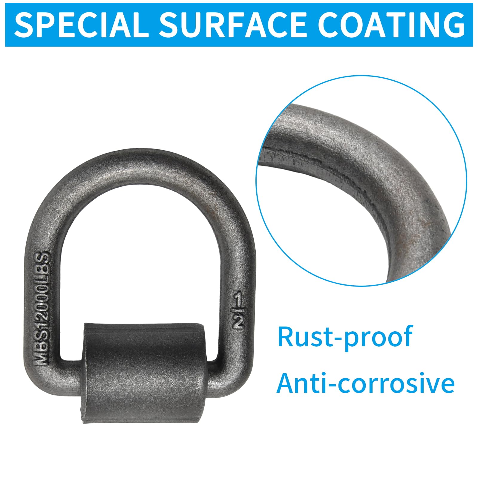 8 Stück robuster, geschmiedeter D-Ring, MBS: 5,4 kg, 1,27 cm, D-Ring, Anhänger-Ankerring mit Schweißclip, passend für Anhänger, LKW, Ladung, Wohnmobil, ATV-Spanngurte (8)